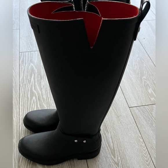 Women’s Rag & Bone Black Rubber MOTO Rain Boots, Side Zip, Ankle Strap, Size 35 - Picture 4 of 11